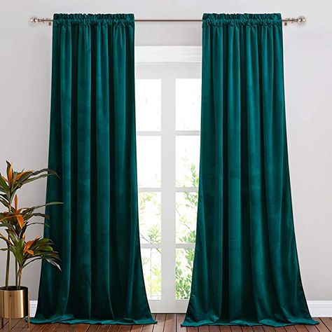 Amazon.com: NICETOWN Teal Velvet Curtains, Long Velvet Curtains 108 inches, Classic Heat & Light Reducing Velvet Home Theater Rod Pocket Drapes for Sliding Glass Door (2 Pieces, W52 x L108): Home & Kitchen Blue Velvet Curtains, Curtains Material, Insulated Drapes, Velvet Drapes, Curtains For Bedroom, Darkening Curtains, Velvet Curtains, Room Darkening Curtains, Window Drapes