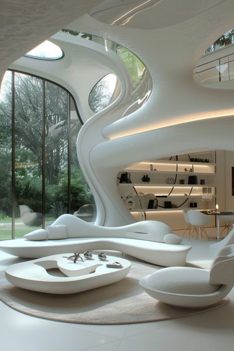 Future Space Technology, House Design Futuristic, Futuristic House Design Interiors, High Tech Furniture, Modern Futuristic House Interior, Futuristic Living Room Interior Design, High Tech Living Room, High Tech Interior Design, Futuristic Living Room Ideas