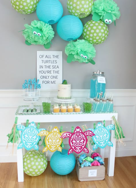 Turtle Themed Birthday Party, Turtle Baby Shower Theme, Turtle Birthday Decorations, Turtle Decorations, Turtle Baby Shower, Turtle Birthday Parties, Turtle Theme, Ocean Birthday Party, Turtle Birthday