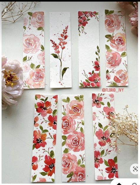 Floral Watercolor Bookmark, Watercolor Flower Bookmark, Watercolor Bookmarks Diy, Bookmark Crochet Tutorial, Watercolour Bookmarks, Bookmark Easy, Floral Bookmarks, Bookmark Crochet, Handmade Bookmarks Diy