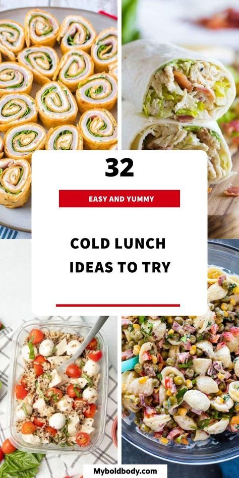 Here are 32 incredible cold lunch recipes for you to enjoy. From the best cold salads, to wraps, roll-ups, sandwiches, and much more.These tasty lunch recipes are super easy to prepare, full of flavor, and perfect for when you’re on the go or when you want to enjoy something without having to reheat. Room Temp Lunch Ideas, Simple Cold Lunches For Work, Cold Leftovers For Lunch, Simple Summer Lunch Ideas, Lunch Ideas For Work No Heat, Easy No Heat Lunches For Work, Easy Work Lunches Make Ahead, Buffet Lunch Ideas, Summer Lunch Ideas For Work