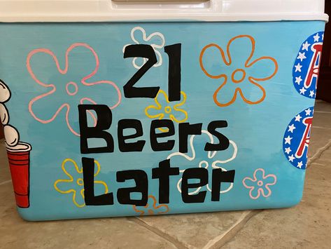 Spongebob, Acrylic Paint, cooler Painted Fraternity Coolers, Nola Cooler, Diy Beer Pong Table, Boyfriends Birthday Ideas, Summer Bucket List For Teens, Beer Painting, Formal Cooler Ideas, Fraternity Coolers, Diy Cooler