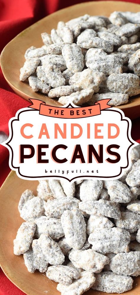 Candied Pecans, thanksgiving desserts, thanksgiving sweet treats Best Candied Pecans, Candied Nuts Recipe, Candied Walnut Recipe, Candied Pecans Recipe, Diy Food Gifts, Christmas Food Gifts, Delicious Thanksgiving, Nut Recipes, Candied Nuts