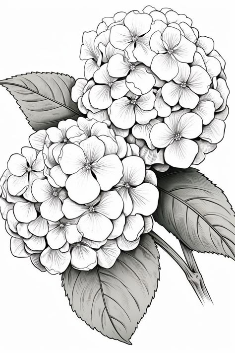 Botanical Coloring Pages, Flower Coloring Pages For Kids, Pencil Flowers, Flower Coloring Sheets, Stories Funny, Hydrangeas Art, Crown Drawing, Basic Geometry, Flower Line Drawings