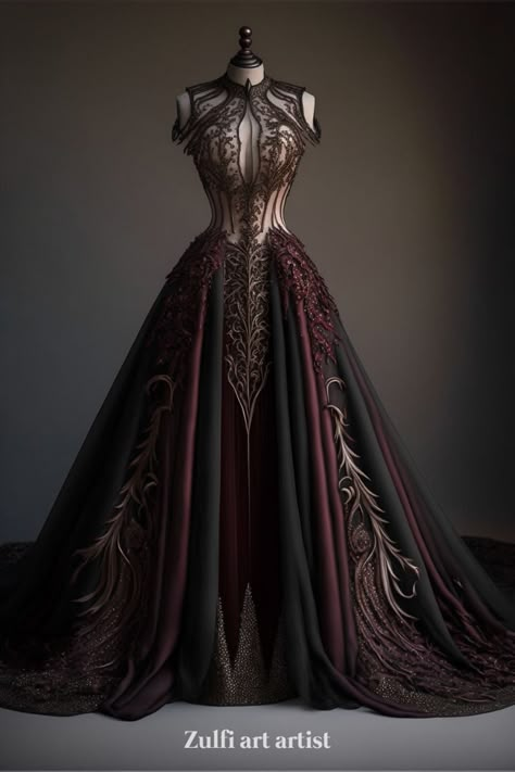 Gothic dress. Welcome to my fantasy world. My fantasy art created with AI. More you can find on my Tik-Tok @aibubonika Medieval Fantasy Dress Warriors, Warrior Wedding Dress, Norse Wedding Dress, Dark Fantasy Gown, Nye Vibes, Norse Wedding, Armour Dress, Vampire Ball, Fantasy Vibes