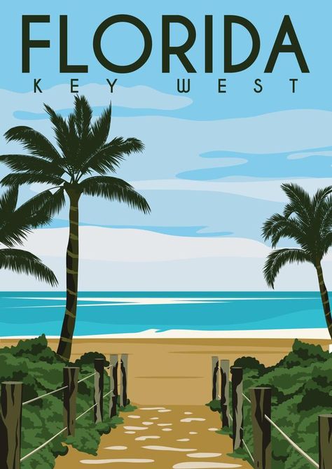 Key West Florida Vector Illustration Background Key West Photos, Florida Poster, Travel Collage, Visit New Orleans, Key West Florida, Illustration Background, Vintage Florida, Background Background, Travel Wall Art