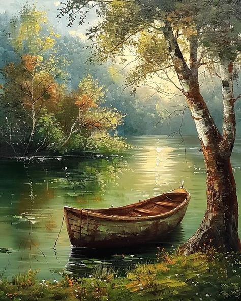 Health & Wellness Academy Beautiful Landscape Paintings, Landscape Painting Tutorial, River Painting, Landscape Paintings Acrylic, Boat Painting, Landscape Art Painting, Textured Canvas Art, Impressionism Art, Nature Art Painting