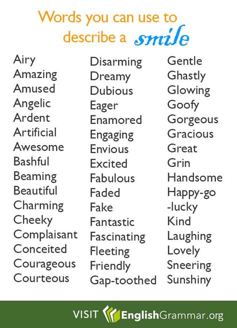 Words you can use to describe a Smile Words For Smile Writing, Words To Use Instead Of Smile, How To Describe A Smile In Writing, Another Word For Smile, Words To Describe Laughter, How To Describe A Smile, How To Describe A Character, Words To Use Instead Of Asked, Other Words For Smile