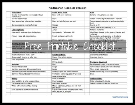 Kindergarten Readiness Checklist (Free Printable) Planning Printables Free, Kindergarten Readiness Checklist, Kindergarten Assessment, Preschool Assessment, Teaching Mama, Wedding Planner Checklist, Kindergarten Prep, Kindergarten Readiness, Planner Tips