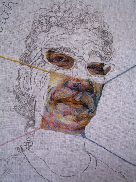 Textiles Photoshoot, Textile Portraits, Unusual Portraits, Needle Painting, Portrait Embroidery, Stitching Projects, Embroidered Portrait, Yarn Painting, Sew Simple