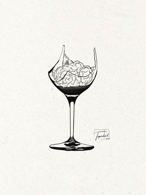 Creation Tattoo, Wine Glass Tattoo, Wine Tattoo, Night Tattoo, Tulip Tattoo, Simple Tattoos For Guys, Getting A Tattoo, Tattoo Portfolio, Minimalist Tattoos