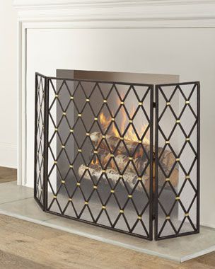 HBN0A Diamond Design 3-Panel Fireplace Screen Panel Fireplace, Decorative Fireplace Screens, Fireplace Drawing, Wooden Fireplace, Fire Screen, Fireplace Doors, Paint Fireplace, Concrete Fireplace, Fireplace Screen