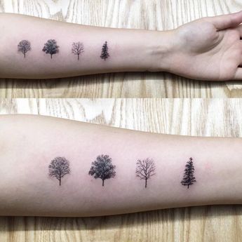 Calendar season tree tattoos: spring, summer, fall and winter. Tattoo Artist… Michigan Tattoos, Winter Tattoo, Season Tree, Small Tattoo Placement, Tree Tattoos, Forearm Tattoo Design, Tree Tattoo Designs, E Tattoo, Home Tattoo