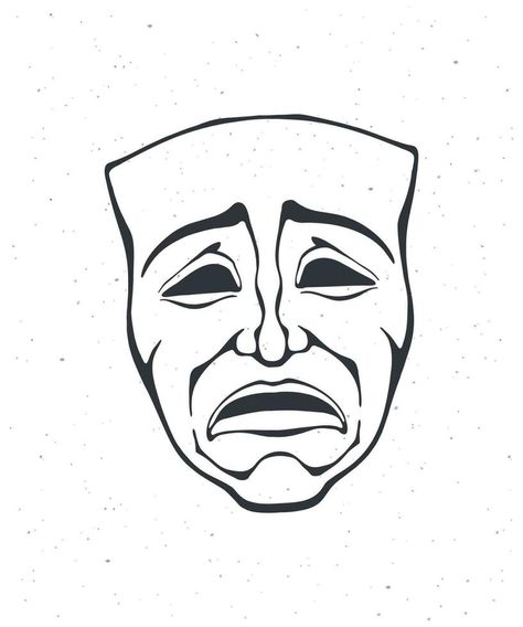 Outline of theatrical drama mask. Vintage opera mask for tragedy actor. Face expresses negative emotion. Film and theatre industry. Vector illustration. Hand drawn sketch, isolated on white background Mask Theatre, Theatre Faces, Drama Masks, Tragedy Mask, Opera Mask, Theater Design, Mask Drawing, Theatre Masks, Vector Cartoon