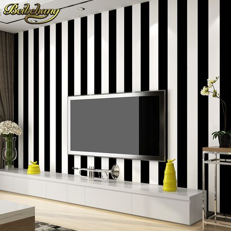 beibehang roll black and white wide stripe wallpaper simple Cross vertical striped wall paper decor for living room background Striped Wallpaper Hallway, Striped Walls Vertical, Grey Striped Wallpaper, Living Room Background, Tv In Bedroom, Stripes Wallpaper, Striped Wallpaper, Wallpaper Decor, Vinyl Wallpaper