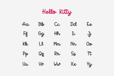 Hello Font Lettering, Hello Kitty In Cursive, Hello Kitty Proposal, Abc Fonts Cute, Sanrio Font, Hello Kitty Letters Alphabet, Pretty Letter Fonts, Hello Kitty Writing, Different Writing Fonts