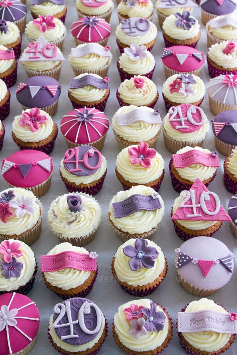 40th birthday cupcakes by RuthBlack. Cupcakes for a 40th birthday party#cupcakes, #birthday, #party, #Cupcakes Birthday Cupcake Cake Ideas, Birthday Cupcakes For Women, 40th Birthday Cupcakes, Birthday Cake For Women Simple, 40th Birthday Party Themes, Shabby Chic Cupcakes, Cupcakes Flores, 40th Party Ideas, Cupcake Cake Ideas