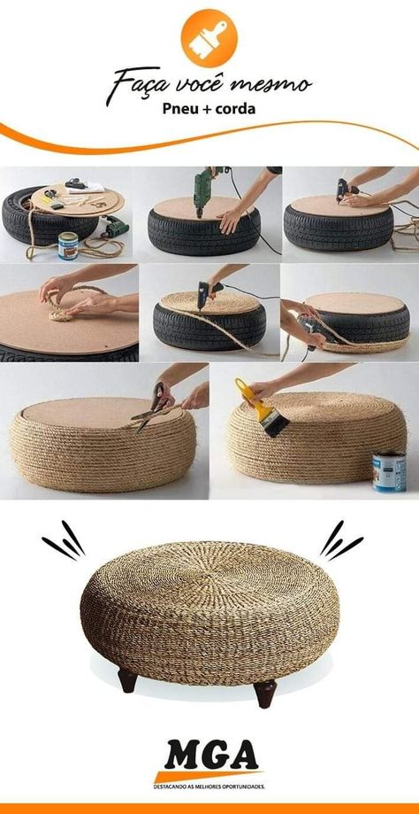 Diy Furniture Decor, Old Tires, Craft Room Decor, Rope Crafts, Diy Crafts Room Decor, Rustic Garden Decor, Diy Furniture Table, Diy Crafts For Home Decor, Décor Diy