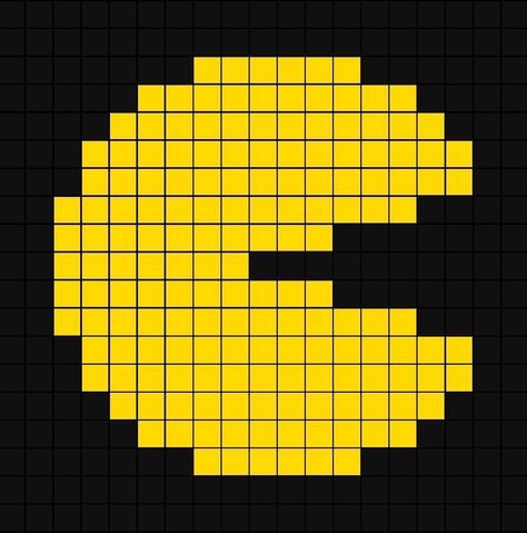 A pixel art template of Pack Man. Pixel Art Packman, Perler Bead Patterns Pacman, Pacman Ghost Pixel Art, Pacman Cross Stitch, Pac Man Pixel, Kandi Gameboy Pattern, Pixel Pacman, Arcade Game Pixel Art, Instagram Grid Design