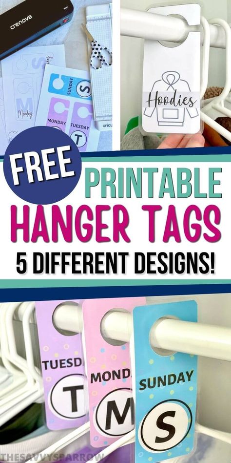 Closet Labeling Ideas, 5 Day Clothes Organizer Ideas, Closet Labels Hanging Diy, Hanger Labels, Coat Hanger Labels, Closet Dividers Diy, Days Of The Week Clothes Organizer, Diy Closet Hanger Divider, Hanger Dividers Diy