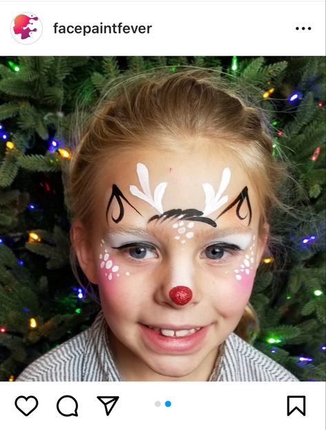 Rudolph Makeup Kids, Elf Face Painting, Winter Face Painting Ideas For Kids, Reindeer Face Paint Easy, Xmas Face Painting Kids, Easy Christmas Face Paint, Xmas Face Painting, Rudolph Face Paint, Easy Christmas Face Painting Ideas