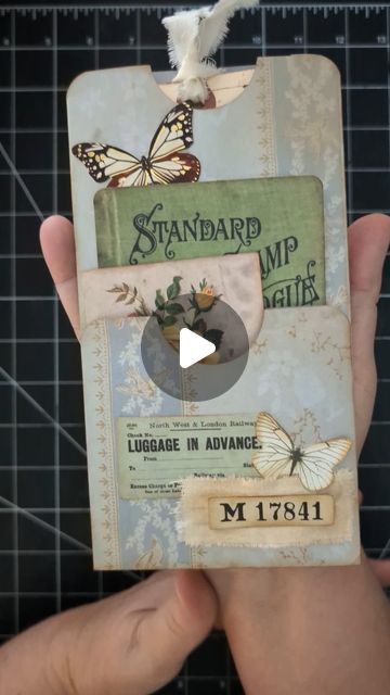 Raven Vintage Junk Journal Printables on Instagram: "A simple floating pocket that could be clipped to a page, glue 3 sides to make an additional pocket on a journal page, or tucked into an existing pocket of your junk journal.

I love the simplicity of this project and I also love that there is very little waste. I was inspired by @shabbydabbydoodah1

The blue paper is from a new kit in the Basic Journal Pages section in my Etsy Shop. It's called Steely blue. Don't you just love the old wallpapers? 

The butterflies are from the dollar store and the ephemera is Tim Holtz. I used vintage photo to ink the edges. 

Don't ask me where I got the large tag from. I'm sure it was from a gift shop years ago. 

Thanks for watching!

#junkjournalmaker 
#junkjournaltutorial 
#junkjournalpocket 
#begi Junk Journal Out Of Old Book, Junk Journal Inserts, Junk Journal Ideas Pages, Junk Journal Tags Ideas, Junk Journal Embellishments Ephemera, Free Junk Journal Vintage Printables, Vintage Crafts Diy, Junk Journal Pockets And Tucks, Junk Journal Pages Ideas Layout