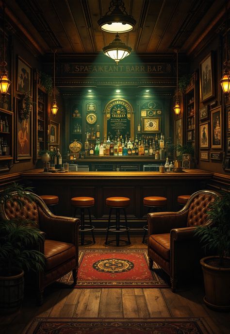 Finished Basement Ideas Irish Basement Bar, English Pub Decor Ideas, Finished Basement Aesthetic, Diy Speakeasy Basement, Cozy Basement Bar Ideas, Hole In The Wall Bar, Speakeasy Style Basement, Speakeasy Bar Aesthetic, Colonial Basement Ideas