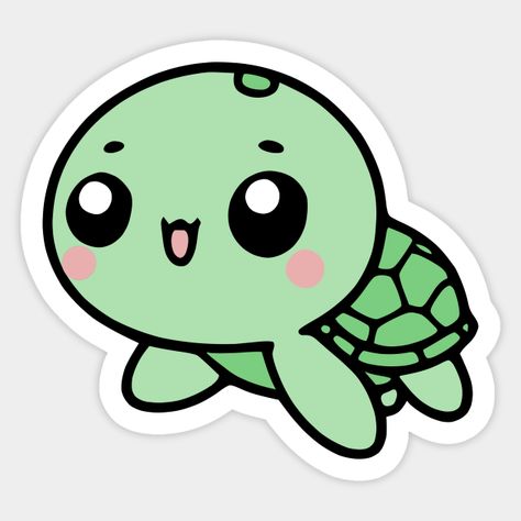 Cartoon illustration of a cute sea turtle. -- Choose from our vast selection of stickers to match with your favorite design to make the perfect customized sticker/decal. Perfect to put on water bottles, laptops, hard hats, and car windows. Everything from favorite TV show stickers to funny stickers. For men, women, boys, and girls..#StickerLove #CuteStickers #StickerAddict #StickerObsessed #StickerGoals Cute Stickers Cartoon, Cute Turtle Stickers, Cute Quotes Stickers, Cute Printable Stickers Kawaii, Turtle Illustration Cute, Cute Stickers Printable Kawaii, Kawaii Sea Creatures, Kawaii Sketches, Cute Stickers Printable