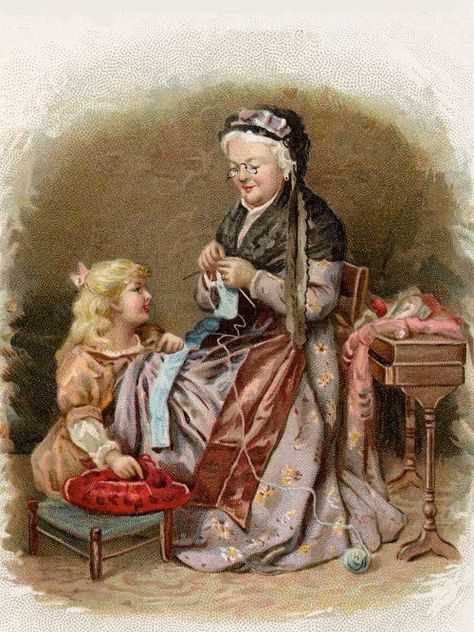 Grandma time Grandma Knitting, Grandmothers Love, Knit Art, Grandmas House, Sewing Art, Knitting Girls, Vintage Pictures, Vintage Images, Vintage Children