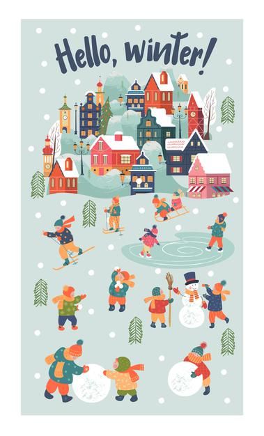 Winter Season Background, Xmass Inspiration, December Wishes, Season Background, Kids Characters, Christmas Festivities, Christmas Landscape, Winter Outdoor Activities, Christmas Illustrations