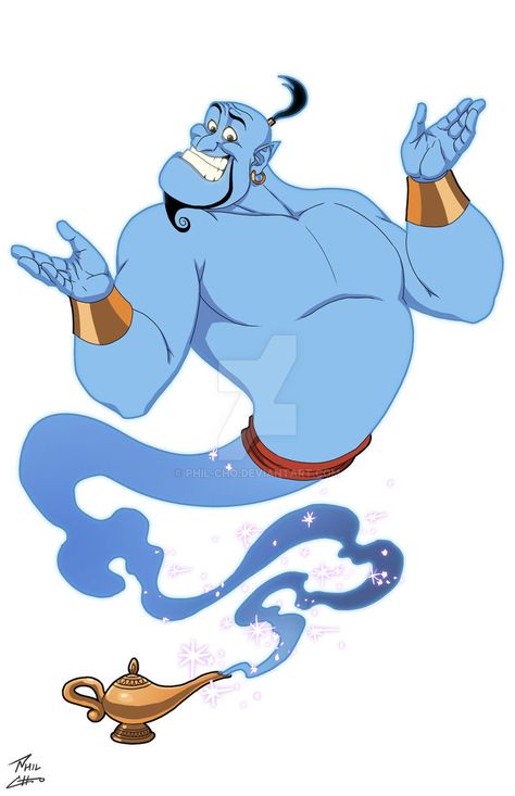 Aladdin Art, Disney Genie, Elsa Coloring, Phil Cho, Genie Aladdin, Disney Cartoon Characters, Joker Art, Tableau Art, Disney Aladdin