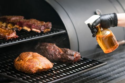 Bourbon BBQ Spritz - BBQ & Grilling with Derrick Riches Bbq Spritz Recipe, Traeger Smoker, Smoked Pork Ribs, Spritz Recipe, Slow Cooked Meat, Offset Smoker, Smoked Ribs, Brisket Recipes, Smoked Beef