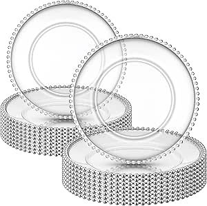 18 Pcs Plastic Beaded Charger Plates 13 Inch Round Dinner Chargers Silver Bead Charger for Dinner Plates Clear Service Plates for Wedding Birthday Party Events Bridal Shower Dinner Tabletop Decoration Charger Plates Decor, Beaded Charger Plates, Plates For Wedding, Bridal Shower Dinner, Charger Plates Wedding, Silver Chargers, Formal Table Setting, Plastic Party Plates, Simple Dining Table