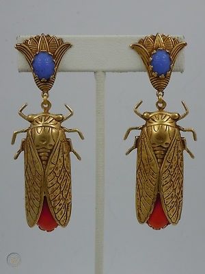 ASKEW LONDON 'EGYPTIAN REVIVAL' LOTUS TOPPED CICADA DROP EARRINGS | #423454781 Egyptian Jewellery, Egyptian Clothes, Egyptian Revival, Ancient Egyptian Inspired Jewelry, Egyptian Jewelry Ancient, Gold Jewelry Egyptian, Egipt Jewellery, Scarab Earrings, Ancient Egypt Earrings