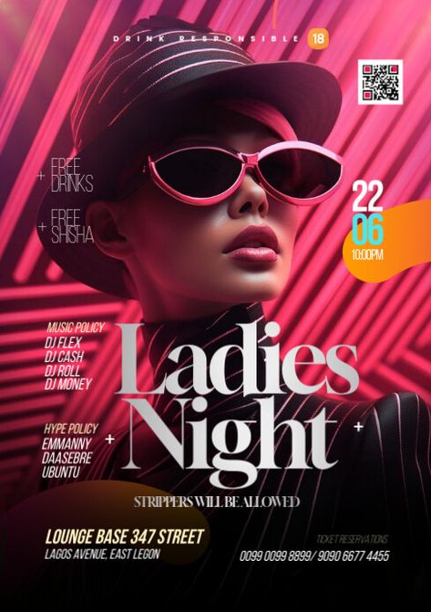 Ladies Night Party Poster Night Club Poster, Ladies Night Party, Linkedin Background Image, Kindle Book Cover, Poster Inspiration, Party Flyers, Social Media Advertising Design, Club Poster, Campaign Posters