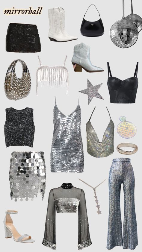 Mirrorball Taylor Swift Eras Tour Outfit, Eras Tour Outfit Ideas Creative, Taylor Swift Concert Outfit Eras Tour Folklore, Taylor Swift Mirrorball Outfit Ideas, Taylor Swift Fit Ideas, Mirror All Taylor Swift Outfit, Eras Tour Outfit Ideas Mirrorball, Taylor Swift Concert Outfit Mirrorball, Tay Swift Concert Outfits