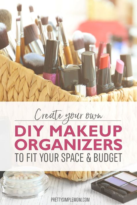 You can make a DIY makeup organizer from almost any common item. The sky's the limit and we show you some great ideas for storing your cosmetics. | #diymakeuporganizerideas #makeupstoragecontainers #diymakeupstorage Diy Make Up Organiser, Makeup Organizing Ideas, Diy Makeup Organizer Cardboard, Diy Makeup Organizer Ideas, Office Organization Diy, Ideas For Small Spaces Bedroom, Closet Organization Bedroom, Makeup Organizer Ideas, Makeup Storage Containers