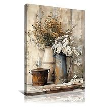 Room Decor White, Yellow Wood, Floral Wall Art Canvases, Watering Cans, White Jasmine, Painting For Living Room, Home Decor Paintings, Flower Canvas, Vintage Wall Decor