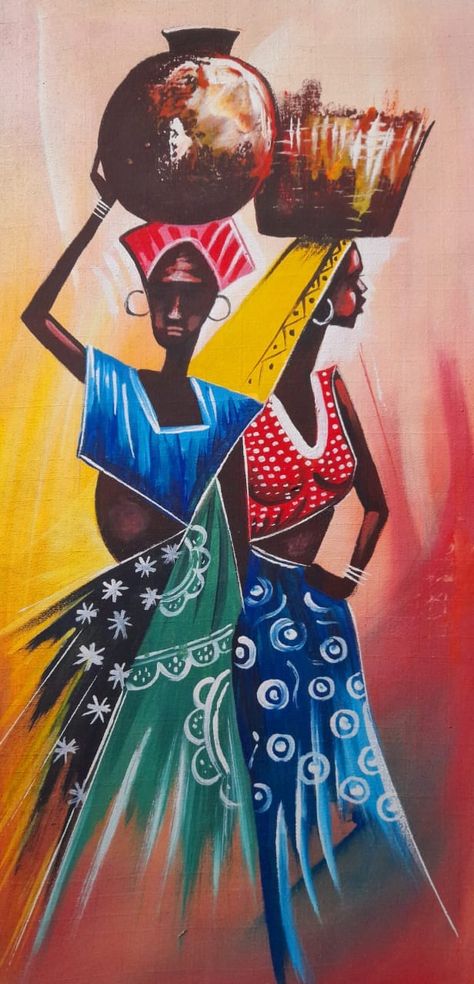 This African acrylic females painting captures the vibrant beauty and strength of African women. The rich and bold colors of the acrylic medium bring to life their radiant skin tones and expressive features. The women portrayed in this artwork are depicted with graceful poise and confidence. Their eyes, filled with wisdom and depth, gaze at the viewer with a sense of resilience and determination. Each brushstroke accentuates their individuality, highlighting the diverse cultural backgrounds and Painting For Wall Decor, African Portraits Art, African Women Painting, Dance Artwork, Painting For Wall, Africa Art Design, Haitian Art, Acrylic Medium, African Artwork