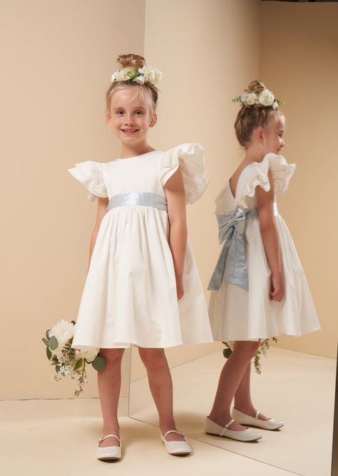 Classic Flower Girl Dress, Kids Bridesmaid Dress, Powder Blue Wedding, Blue Sash, Blue White Weddings, Flower Girl Dresses Blue, Ivory Flower Girl, Ivory Flower Girl Dresses, Perfect Bridesmaid Dress