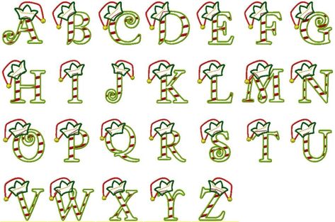 Christmas Elf Letters - 4x4 - Products - SWAK Embroidery Christmas Elf Hat, Hand Lettering Alphabet Fonts, Journal Prompts For Kids, Elf Letters, Applique Letters, Graphic Design Website, Hand Lettering Alphabet, Font Graphic, Lettering Alphabet Fonts