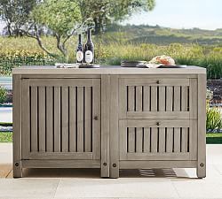 Outdoor Buffet, Cabinet Gray, Weathered Furniture, Outdoor Kitchen Island, Stoneware Dinnerware Sets, Concrete Kitchen, Outdoor Furniture Collections, Grey Kitchens, Door Cabinet