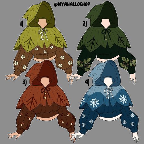 Seasonal sweater and hooded cape sets 🌿 Which one is your fave? #indiedesigner #fashiondesigner #smallbusiness #sweaterweather #indiedesigner #supportsmallbusiness #springvibes #summervibes #fallvibes #altfashion #alternativefashion Plant Outfits Drawing, Concept Art Reference, Cottagecore Costume, Character Outfit Ideas, Mushroom Outfit, Whimsical Goth, Sweater Sets, Goth Kawaii, Clothing Sketches