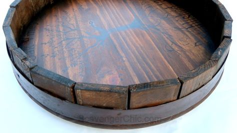 Wine Barrel Lazy Susan made with Pallet wood Wine Barrel Lazy Susan, Lazy Susan Tray, Pottery Barn Inspired, Lazy Susan, Wine Barrel, Wood Pallets, Pottery Barn, Barrel, Decorative Tray