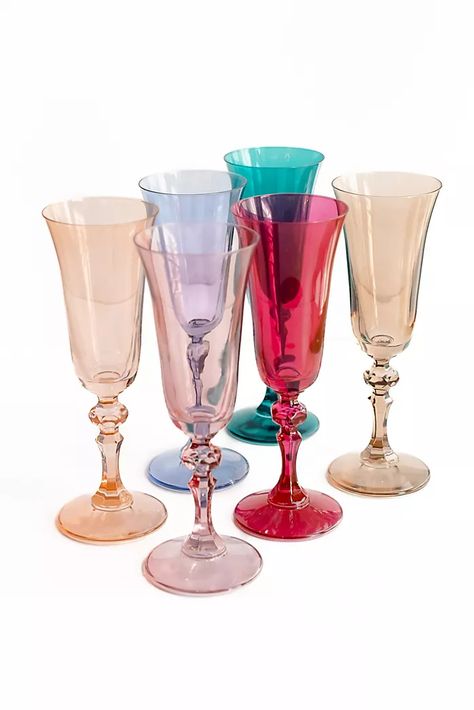 Glassware | Drinking Glasses & Tumbler Glasses | AnthroLiving Colored Glasses Aesthetic, Colored Wine Glasses, Glasses Unique, Glasses Aesthetic, Martini Set, Blue Winter Coat, Farmhouse Pottery, Champagne Flute Set, Colored Glasses