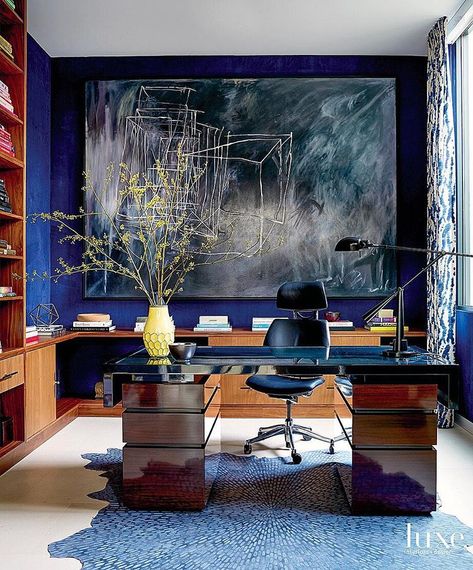 Prussian Blue 💙💙 Interior study by @adamhunter 📸 #trevortondro #study #interiorinspo #interiordesign #blueinterior Home Office Inspiration, Luxe Interiors, Interior Design Magazine, Residential Interior Design, Practical Magic, Blue Interior, Office Inspiration, Home Office Design, Residential Interior