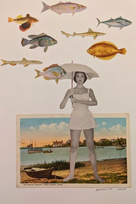 Fish Collage, Analog Collage, Collage Book, Collage Art Projects, Paper Collage Art, Art Dolls Handmade, Vintage Collage, Art Journal Inspiration, Art Journals