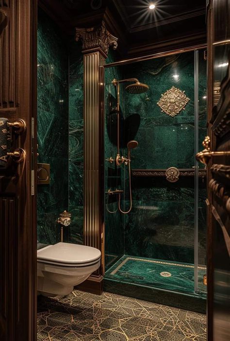 Drømme Bad, Interior Art Deco, Bar Deco, Art Deco Bathroom, Deco Bathroom, Dark Home Decor, Art Deco Home, Dark Home, Dream House Interior