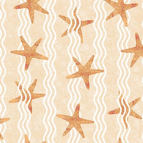 "Reef is a beach and turtle themed collection by Two Can Art and Andover Fabrics. It features a 24\" panel along with many accompanying prints such as starfish, rocks and seaweed. This print is Cream Starfish Stripe and features starfish over a tan background with white wavy stripes. Collection: Reef Designer: Two Can Art Manufacturer: Andover Fabrics Material: 100% Cotton SKU: A-642D-N Thanks for visiting Cotton Candy Fabrics!" Costal Pattern, Sea Print Pattern, Coral Pattern Illustration, Beach Stripes Pattern, Summer Patterned Digital Prints With Motifs, Can Art, Aloha Print, Tan Background, Striped Background