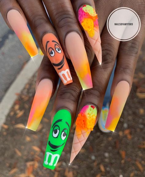 830 Likes, 8 Comments - Nailsbyamy1989 (@nailsbyamy1989) on Instagram: “Cute m&m and ice cream set for birthday girl ❤️#nailart #jellynails #nailsofinstagram #nails💅…” M Nails, Ice Cream Nails, Ice Cream Set, Jelly Nails, Nail Nail, Birthday Girl, Long Nails, Makeup Nails, Cute Nails